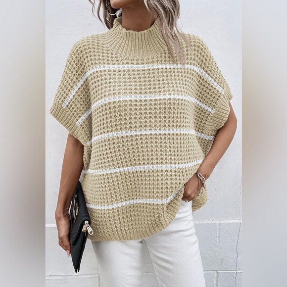 Viottiset Oversized Sweater Vest Womens Medium Apricot Stripe Mock Neck New - Picture 3 of 6